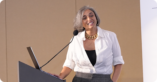 Speaker sharing leadership insights at the conference