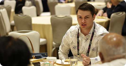 Student engaging with business leadership content